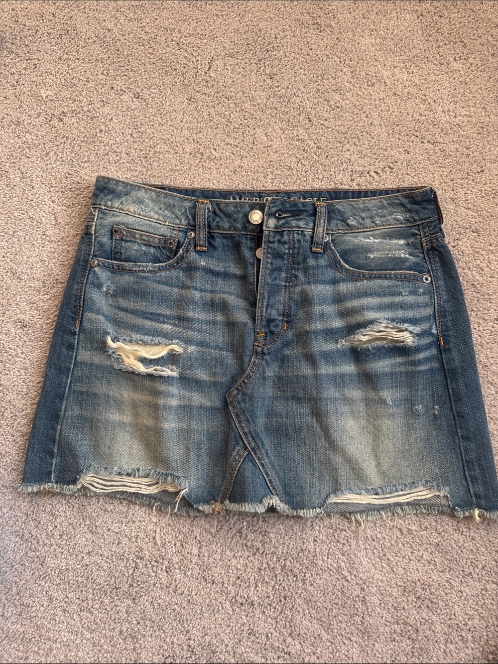 American Eagle Outfitters Distressed Blue Denim Mini Skirt